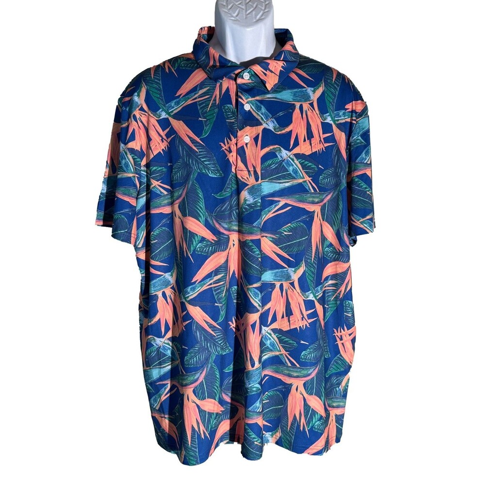 St John's Bay Men's Short Sleeve Button Down Floral Polo Shirt Classic‎ Fit XL